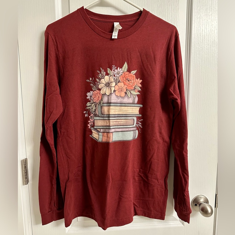 Bella Canvas maroon floral book t-shirt